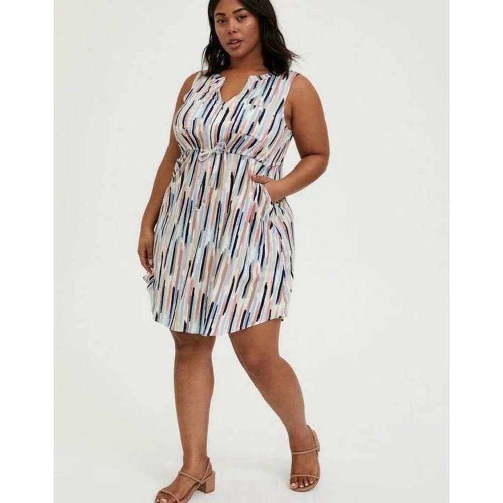 Torrid Plus Size 2X Shirt Dress Waist Defined Lightweight Painterly Stripe Print